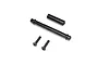 Losi Promoto-MX spare parts including a long axle, a cylindrical spacer, and two small screws on a white background.