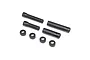 Axial WB12 driveshaft components including two splined shafts, two outer sleeves, and four small collars on a white background.