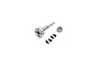 E-Flite propeller adaptor for P-51 1.0m, including a metal prop shaft, four black mounting screws with thread locker, and a silver hex nut.