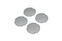 Four silver circular wheel covers for Losi 22S Sprint RC car arranged on a white background.