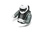 A Losi RC driver figure for the 22S Sprint, featuring a white helmet, black visor, and grey racing suit with black harness straps.