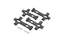 Losi battery strap set for 22S Sprint including four black plastic battery straps and two small metal hinge pins on a white background.