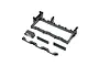 A black plastic battery tray set for a Losi 22S Sprint RC car, including the main tray frame and several mounting components.