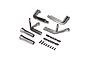 A set of blue steel RC exhaust headers, pipes, mounting plates, and screws for a Losi 22S Sprint on a white background.