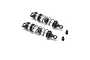 Two assembled Losi rear shock absorbers for the 22S Sprint RC car, featuring silver metal bodies, black plastic components, and two small rubber bushings.