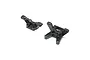 Two black molded plastic RC car suspension components, likely a camber block and bulkhead, shown from an elevated angle on a white background.