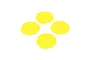 Four bright yellow circular wheel covers for an RC car, arranged in a diamond pattern against a white background.
