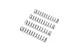 Four identical grey metal coil shock springs for an RC vehicle arranged in a diagonal row on a white background.