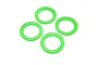 Four bright green Losi snap-in beadlock rings for RC wheels arranged on a white background.