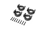 Losi spindle carrier set for LMT 2.0, including four black plastic hub carriers and eight metal screws on a white background.
