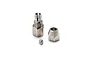 A metal motor shaft coupler assembly for an RC boat, including a collet, nut, and set screw, isolated on a white background.