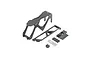 Losi Baja Rey battery tray, door, lock, and 2S spacer spare parts set on a white background.