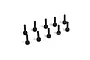 Ten black metal screw pin clips arranged in a group on a white background.