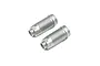Two silver aluminum threaded shock bodies for Losi RC vehicles, shown from a high angle on a white background.