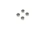 Four small metal ball bearings arranged in a diamond pattern against a white background.