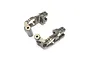 A pair of grey anodized aluminum RC spindle carriers for TLR vehicles, marked with L and R indicators.