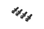 Four black metal ball studs for RC suspension, arranged in a diagonal line on a white background.