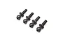 Four black metal ball studs for RC car suspension, arranged in a diagonal row on a white background.