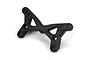 A black plastic front shock tower for a TLR 22 RC car, featuring multiple mounting holes and a triangular structural design.