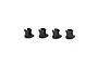 Four black plastic shock cap bushings for TLR RC vehicles arranged in a row against a white background.