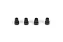Four black rubber upper shock bushings for TLR 22 RC cars arranged in a row against a white background.