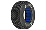 Pro-Line 1/10 scale Hoosier G60 M3 dirt oval short course tire with white lettering and blue foam insert.