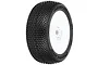 A single Pro-Line 1/8 scale Blockade buggy tire mounted on a white plastic wheel against a white background.