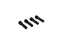 Four black metal screw pins arranged in a diagonal row against a white background.