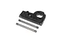 Axial motor mount plate and two metal support posts for 1/10 SCX10 PRO RC crawler.
