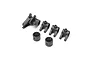 A set of black plastic Axial axle tube link mounts and caps for the 1/10 SCX10 PRO Comp Scaler.