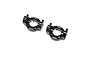 A pair of black anodized aluminium spindle carriers for Losi LMT RC vehicles, labeled LEFT and RIGHT with FRONT indicators.