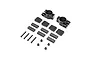 TLR aluminum rear hub set including carbon fiber plates, spacers, screws, and lock nuts for RC vehicles.