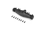 A black plastic RC axle housing for the Losi Mini LMT, shown with a set of small black mounting screws arranged in a row.