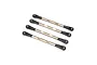 Four Losi Mini LMT upper 4-link suspension bars with gold-tone metal shafts and black plastic rod ends on a white background.