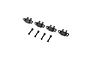 Four black aluminum lower shock mounts and four matching black screws for the TLR Mini LMT RC vehicle.