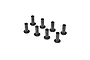 A set of eight black flanged arm bushings for TLR RC vehicles arranged on a white background.