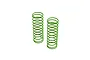 Two green ARRMA RC shock springs standing upright against a white background.