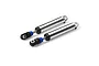 Two Pro-Line Pro-Comp 97mm scaler shock absorbers for RC rock crawlers, featuring silver metal bodies, black plastic ends, and blue rubber bump stops.
