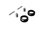ARRMA CVD rebuild set including two metal pins, two metal barrels, and two black rubber O-rings on a white background.