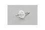 A metal propeller shaft with a white plastic gear attached, isolated on a grey background.