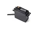 A Spektrum S682 digital servo with a black plastic case, brass output gear, and attached black wiring, isolated on a white background.
