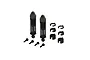 Two black ARRMA RC shock absorbers with coil springs, mounting screws, and plastic preload spacers on a white background.