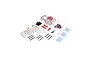 Losi 1/18 Mini LMT Zombie painted body shell kit including accessories, decals, and plastic parts on a white background.