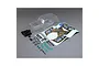 Losi 1/8 LMT Son Uva Digger clear RC truck body shell with decal sheet and plastic accessories on a grey background.