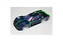 ARRMA 1/8 Vendetta 4X4 BLX painted body shell in blue with green accents and topographic line patterns.