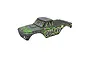 ARRMA 1/10 Quake 223S painted RC truck body shell in grey and green camo pattern with Quake branding.