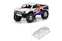 A 1/10 scale RC truck with a painted 2015 Chevy Silverado body shell, alongside the unpainted clear polycarbonate body shell.