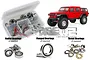 RC Screwz bearing kit for Axial SCX10 III Jeep JT Gladiator, showing a plastic storage box with various bearings and a red RC Jeep model.