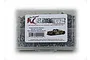 A clear plastic storage box filled with various stainless steel screws and hardware for an Arrma Infraction 6S BLX RC car by RC Screwz.