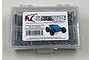 A clear plastic storage box filled with various stainless steel screws for the Arrma Notorious 6S RC vehicle, featuring an RC Screwz label.